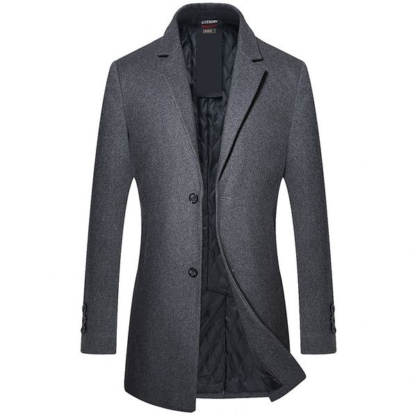 

brand winter coat men long casual slim fit mens wool coat jacket wool blend warm thick overcoat men large size chaqueta hombre, Black