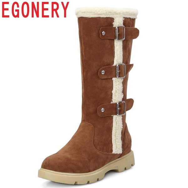 

egonery women shoes 2018 new concise casual low square heel flock zipper round toe three colors snow boots large size booties, Black