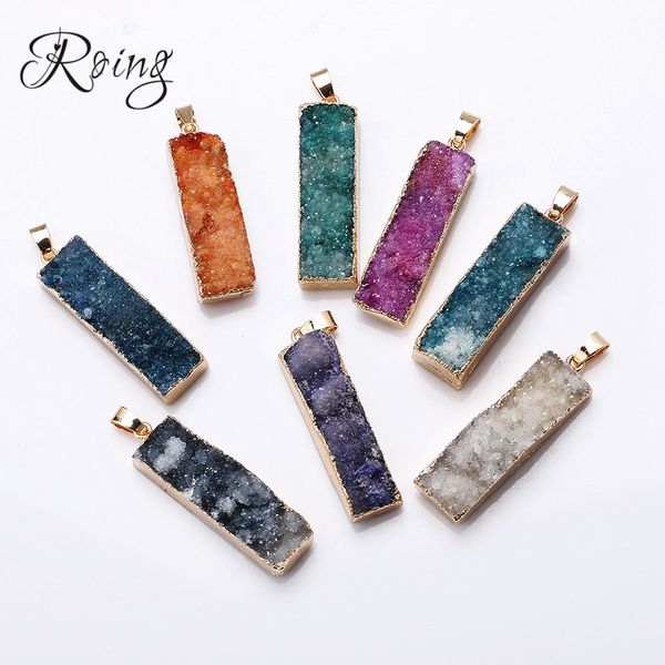 

roing мода цветной прямоугольник натуральный кристалл камни кулон ожерелье цепь diy подвески для изготовления ювелирных изделий c024, Bronze;silver