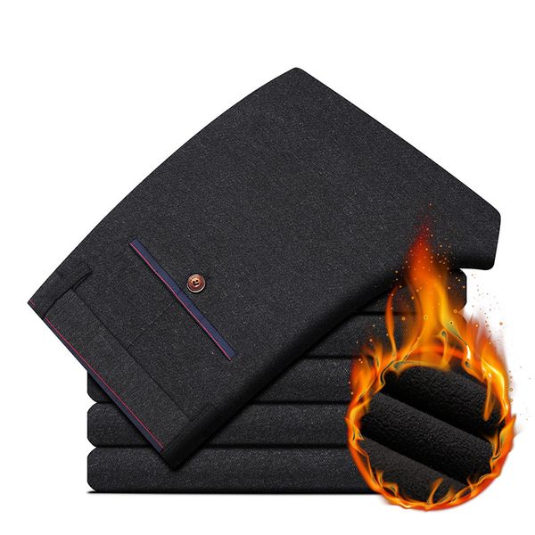 

2018 new autumn winter men fleece thick pants warm baggy cotton trousers for male straight business casual stretch pants cyl42, Black