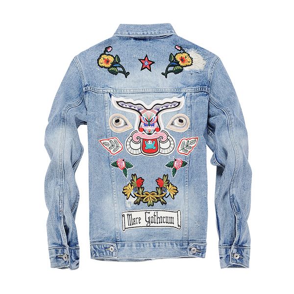

2017 new fashion back flowers embroidery ripped distressed denim jacket, Black;brown