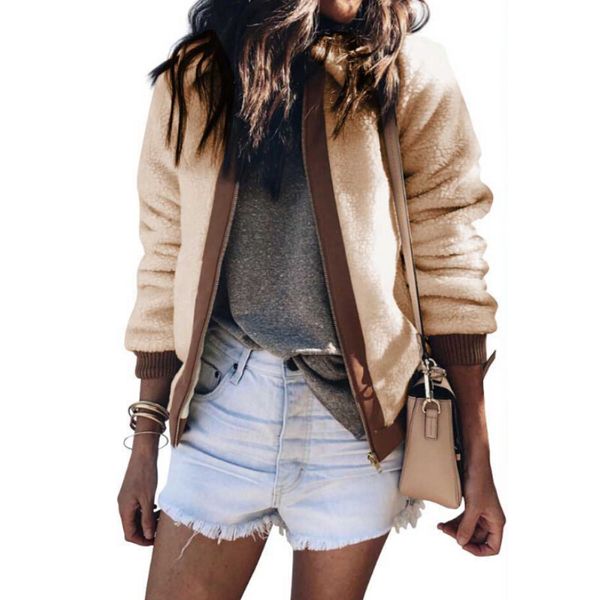 

winter jackets women ladies warm teddy bear fleece zip up jacket oversized jackets and coats womens outwears, Black;brown