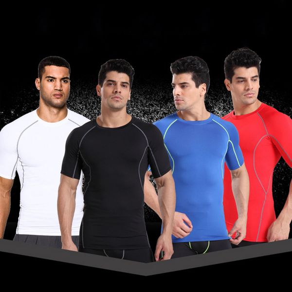 

quick-drying men's compression tight short-sleeved breathable fitness vest training running t-shirt short sportswear, Black;blue