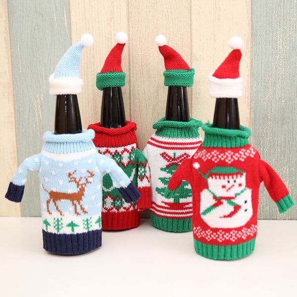 

new high-grade knitted sweater red christmas wine bottle sets deer / tree / joy snowman christmas table decorations