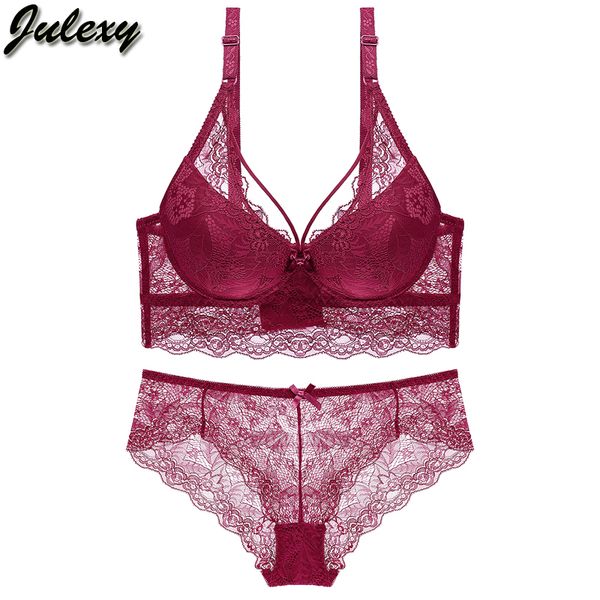 

julexy brand new 2018 c d women bra set lace hollow out panty underwear set red black beige transparent bra brief sets