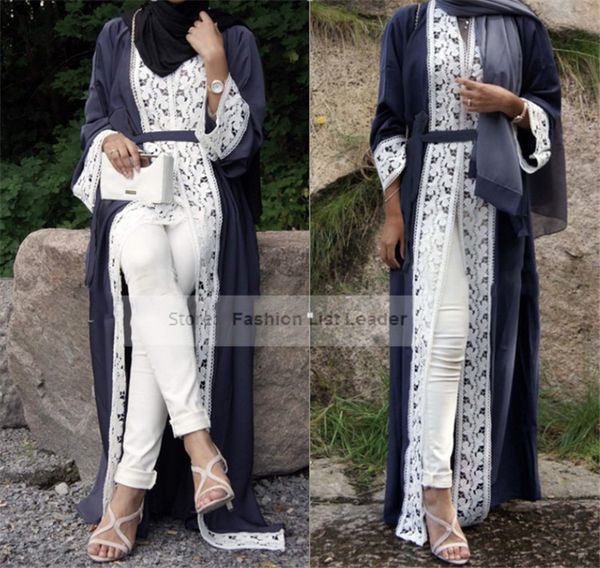 

elegant muslim abaya dress lace cardigan long robes kimono jubah ramadan arabic dubai turkish thobe islamic prayer clothes wj952, Red