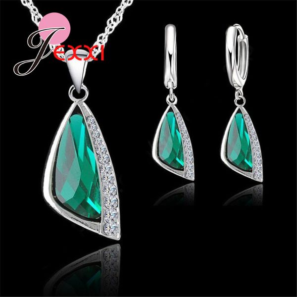 

jexxi new charming 925 sterling silver austrain crystal pendant necklace hoop earring set geometric crystal jewelry sets
