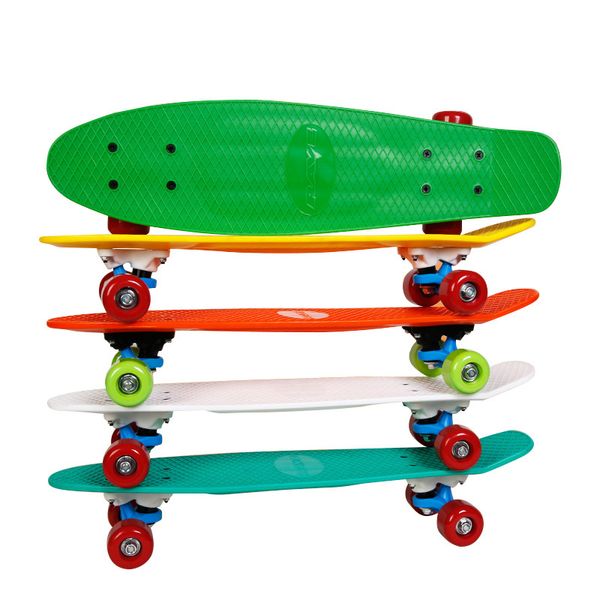

22.8inches kids 4 pvc wheels child single rocker skate board fish long board 58x15cm mini cruiser professional banana boarding