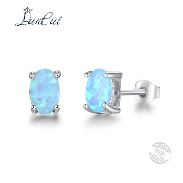 

lancai genuine trendy 925 sterling silver simple style 4*6mm blue fire opal earrings oval stud earrings for women fine jewelry, Golden;silver