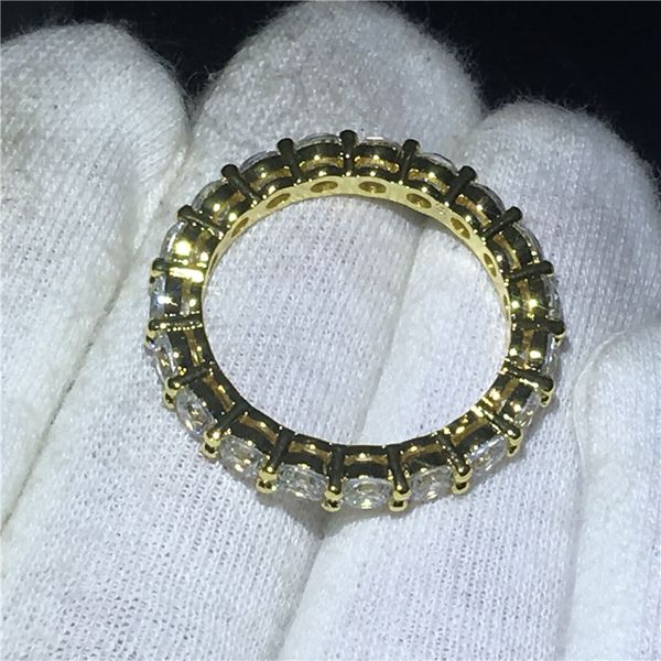 Anel de banda infinita da moda, ouro amarelo, prata 925, anéis de casamento de aniversário para mulheres, homens, 5A, cristal de zircão, Bijoux292G