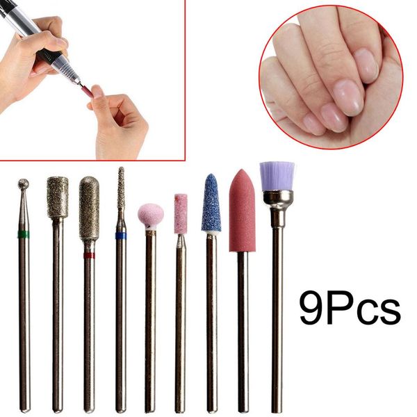

9pcs/pack nail drill bits set cuticle clean electric manicure pedicure tool