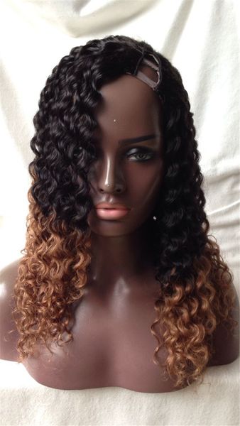 

deep curl t1b/30# color 1x3/2x4/4x4 human hair u part wigs u part human hair wig middle part/left part/ right part for black women, Black;brown