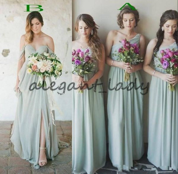 

2018 дешевые шалфей зеленый платья невесты линия шифон складки лонг-бич boho подружки невесты платье страна свадьба гость платья, White;pink