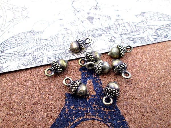 

90pcs--13*8mm antique bronze 3d mini cedar nut charm pendants, Bronze;silver
