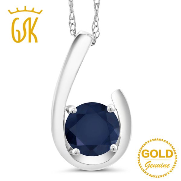 

gemstoneking 1.00 ct round natural blue sapphire necklaces & pendants 10k white gold fine jewelry for women wedding, Silver