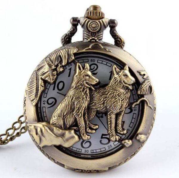 

dropshipping bronze wolf hollow quartz pocket watch necklace pendant women men's gifts p256, Slivery;golden