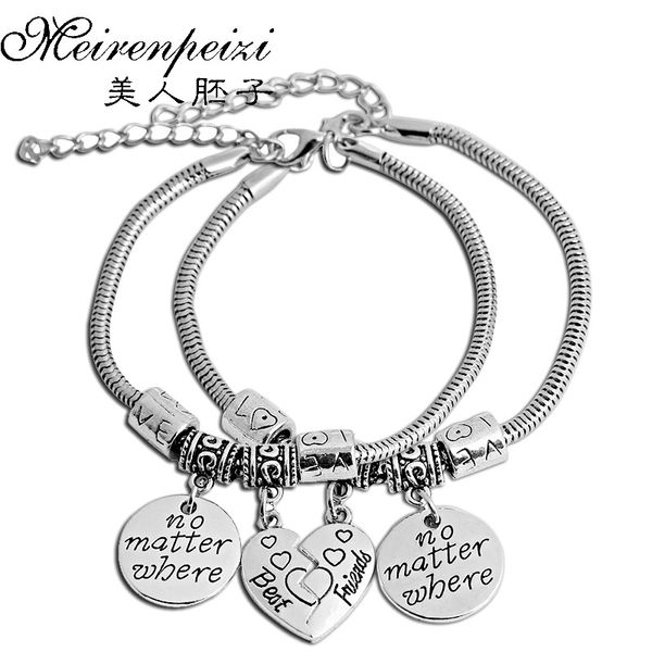 

2pc bff long distance friendship bracelets no matter where no matter what bracelet bangles friend graduation gift, Black