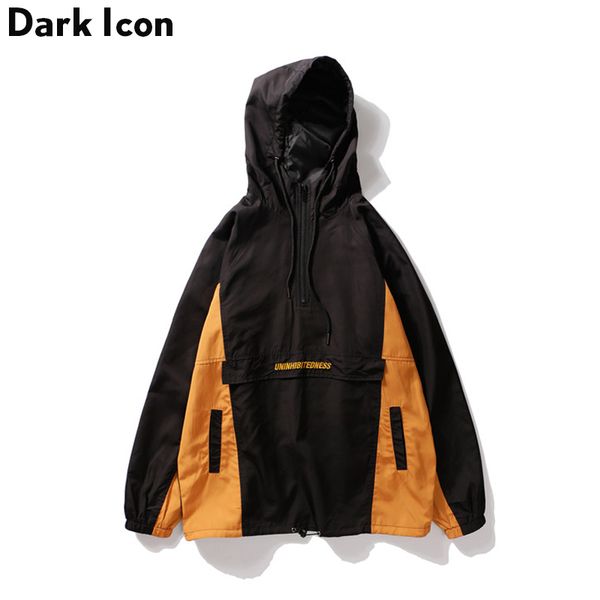 

Thin Pullover Off-shoulder Color Block Patchwork Men's Jacket New Fashion Pullover Front Half Zipper Hip Hop Jackets Men 2 Colors