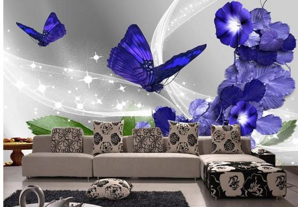 

пользовательские фото обои современный минималистский мечтательный фиолетовый элегантный бабочка любовь цветок тв фон стены
