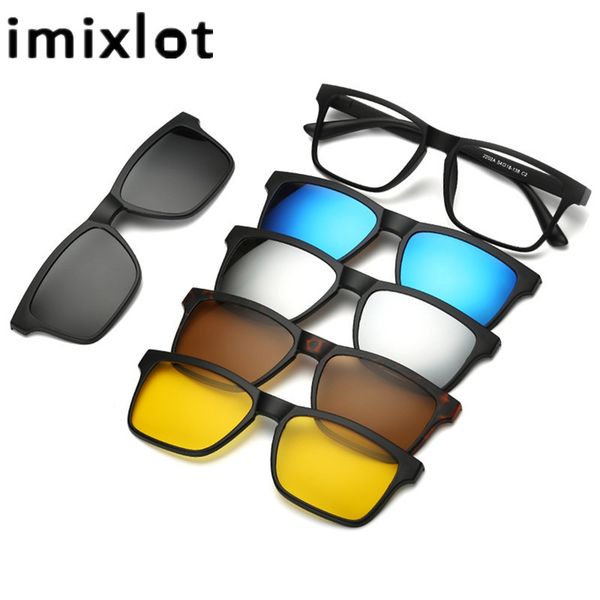 

imixlot 5 pieces clip on sunglasses polarized magnetic glasses spectacle frame men women male driving myopia optical, White;black