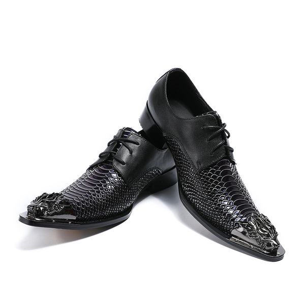 Nuovi mens di lusso vene di coccodrillo in pelle goffrata abito da sposa scarpe uomo moda metallo scarpe a punta stringate business casual scarpe