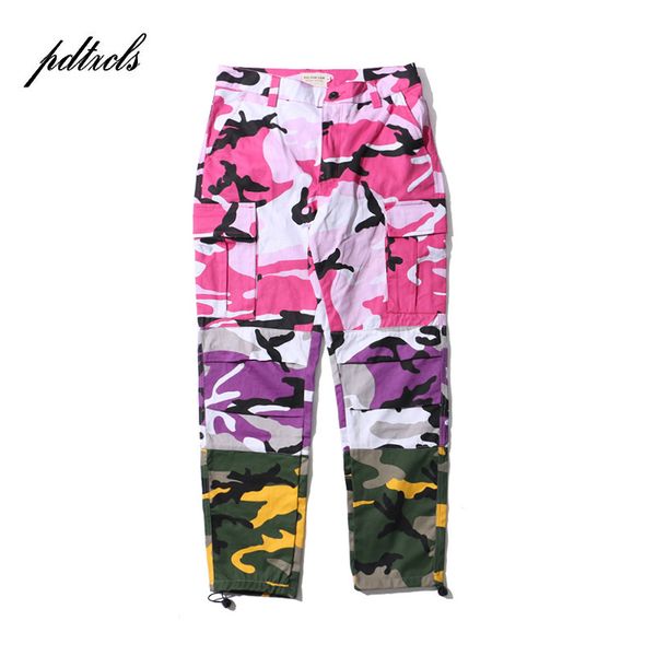 

49tri color camo patchwork cargo pants men's hip hop casual camouflage trousers fashion streetwear joggers sweatpants size, Black