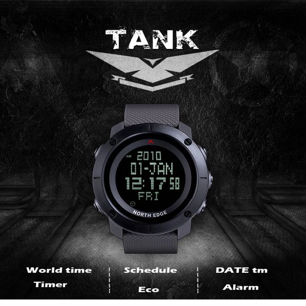 

digital watch north edge army wristwatches 50m waterproof alarm male clock world time relogio digital led men's watches, Slivery;brown