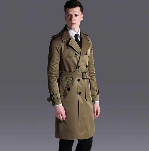 

wholesale- double breasted trench coat mens medium-long coat 2017 spring autumn loose raglan sleeve fashion plus size mens overcoat 6xl, Tan;black