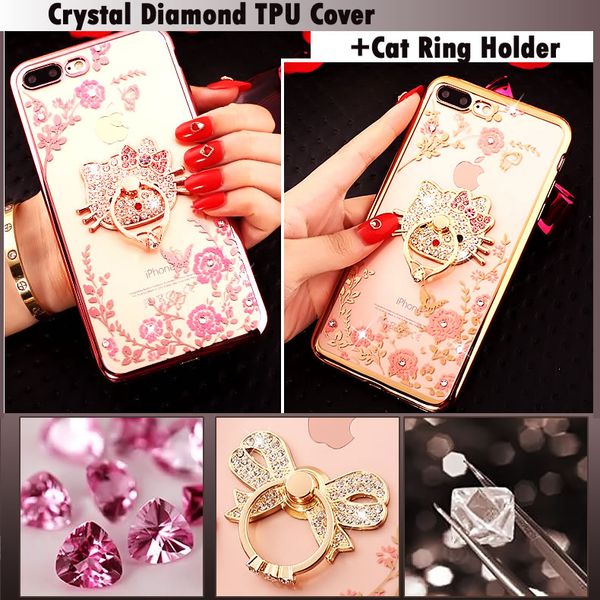 

Bling Diamond Cat Кольцо держатель Кристалл TPU крышка Iphone 6 6 S 6 plus 7 8 7 X чехлы с подставкой 10