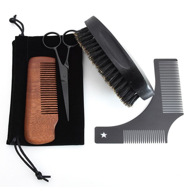 4pcs Cool Luxry Man Black Beard Brush Set With Beard Shaping Tool