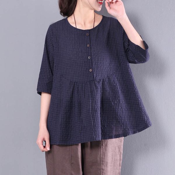 

2018 oversized zanzea vintage check plaid baggy party blouse summer casual women o neck half sleeve loose cotton linen tee shirt, White