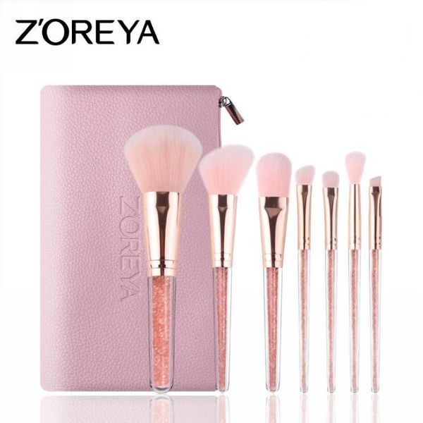 

makeup brushes set 7 pcs professional zoerya flow sand drill make-up brush with pink bag dhl free