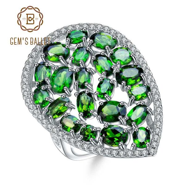 

gem's ballet 5.61ct ct natural chrome diopside cocktail ring 925 sterling silver gemstone rings for women wedding fine jewelry, Golden;silver