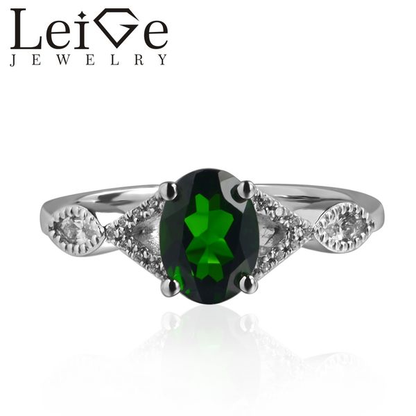 

925 silver natural diopside ring oval cut prong setting green gemstone promise wedding rings for women romantic gift, Golden;silver