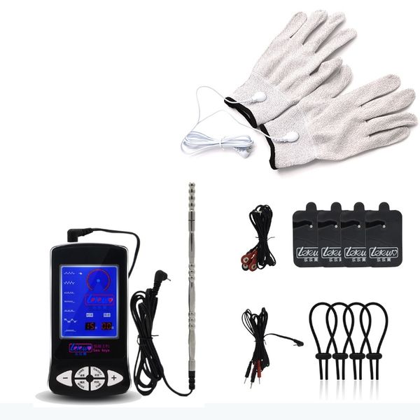 Stromschlag Kit E-Stim Penisring Electro Sex Penis Plug Handschuhe Elektrostimulation Sexspielzeug Für Paare Erotikspielzeug Y18110801