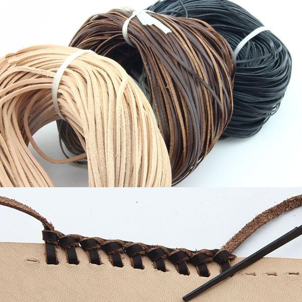 

flat 2mm/3mm/5mm real genuine leather thong string cord 3 color choose, Black;white
