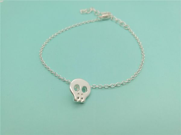 

10pcs simple animal small skull face head bracelets tiny sugar skull bracelet cute skeleton bracelet for women jewelry, Golden;silver