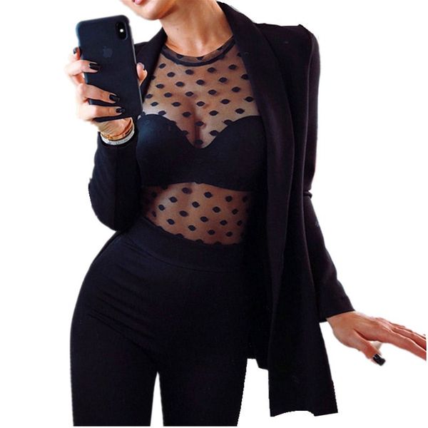 

hot new 2018 autumn womens long sleeve sexy black white mesh top blouse shirts transparent punk club streetwear tees beach tops