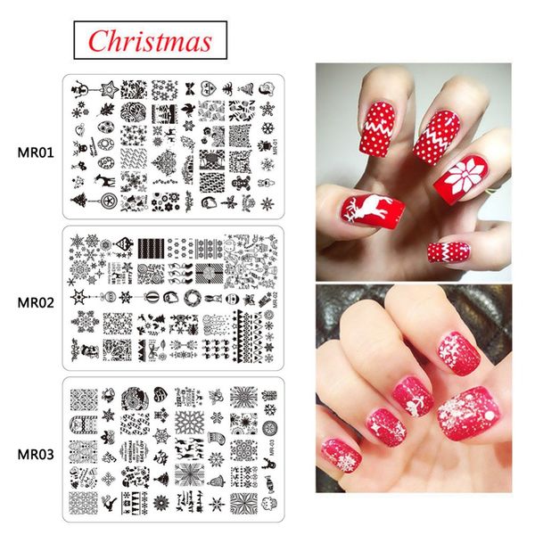 

1pcs rectangle nail art stamping plate christmas snowflakes pattern manicure image template stencil nails tool #258165, White