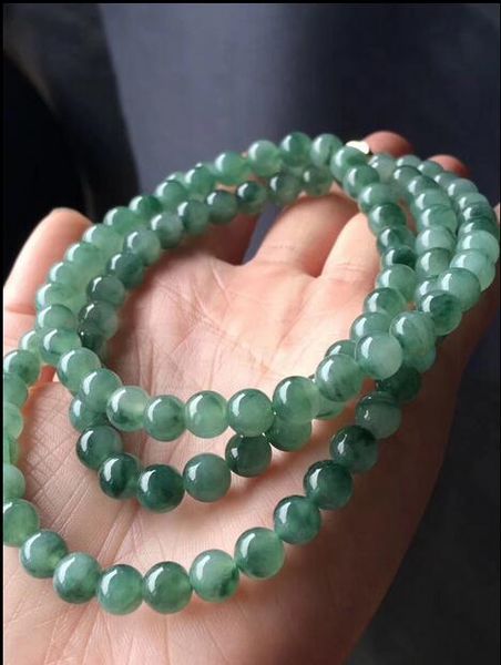 

myanmaremerald jade necklace beads certified natural a grade burmese jadeite 7mm green family friends gifts, Silver