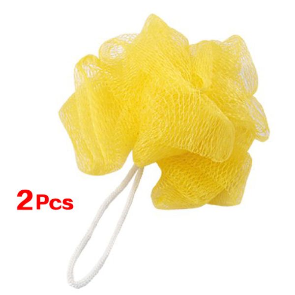 

gsfy-2 pcs yellow foam bubble puff shower pouf soft nylon mesh net bath ball