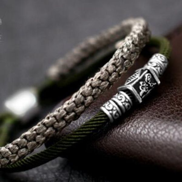 

luxury jewelry s925 sterling silver bracelets for men chinese knot handmade weave classic simple bracelets fashion of shipping, Black