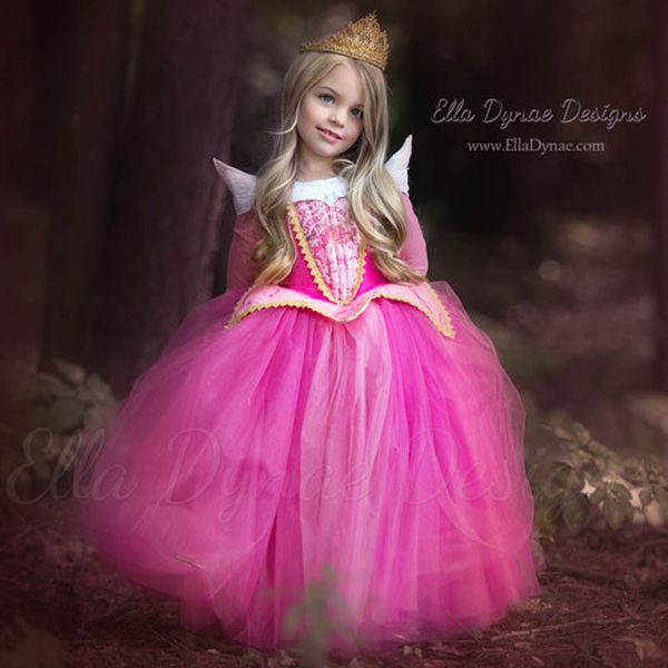 

3-10 years girls princess sleeping beauty aurora girl dress kids cosplay halloween costumes dress up for kids tulle party, Black;red