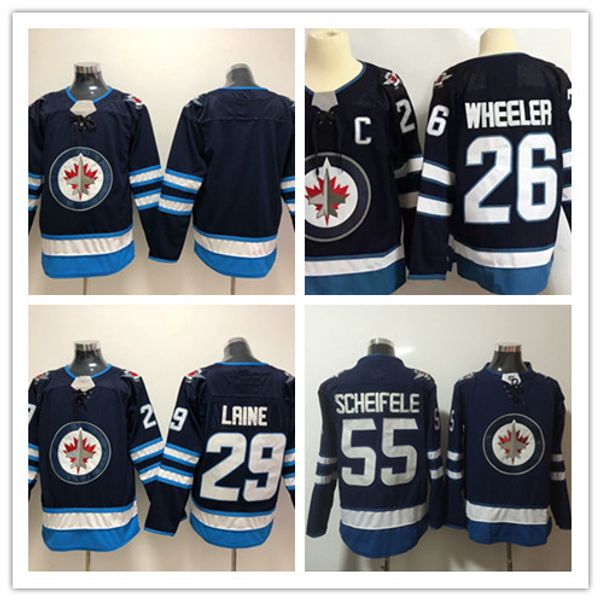 

2018 winnipeg mens 55 mark scheifele 29 patrik laine 26 blake wheeler #33 blank blue hockey jersey, Black;red