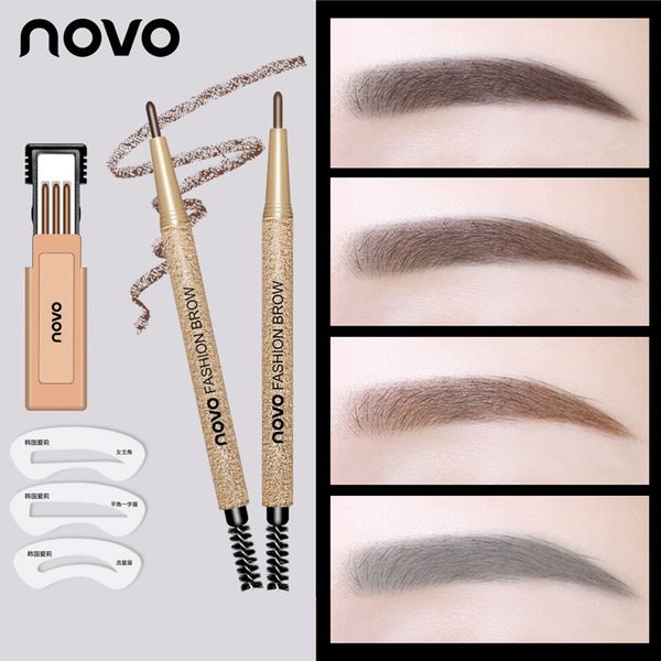 

3pcs/lot brow makeup set eyebrow pen + refill + eyebrow stencils 4 color optional long lasting eye brow pencil
