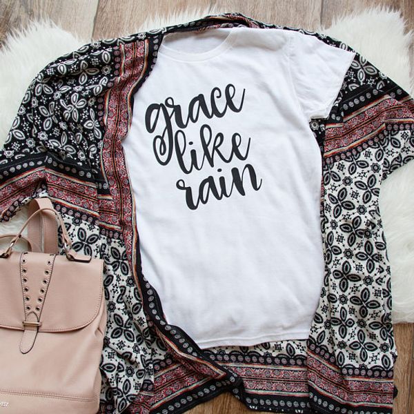 

like rain christian t-shirt women's jesus tshirt cute funny graphic tees cool casual t shirt, White
