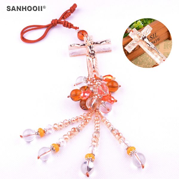 

automotive trim plated jesus cross pendant necklace car jewelry glass crucifix hanging ornament interior decoration accessories
