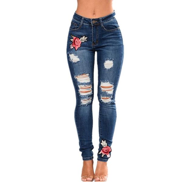 

lguc.h jeans woman push up distressed destroyed slim pants boyfriend jeans trousers woman skinny rose embroidered, Blue