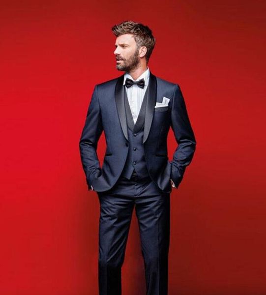 

classy navy blue wedding tuxedos slim fit suits for men groomsmen suit three pieces prom formal suits (jacket +pants+vest, Black;gray