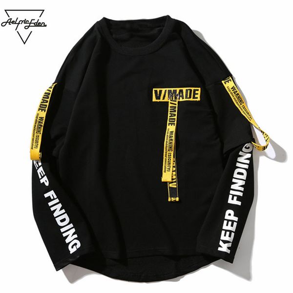 

aelfric eden t-shirt men 3d shirt printing letter ribbon harajuku cotton long sleeve punk t shirt fashion casual tees of016, White;black